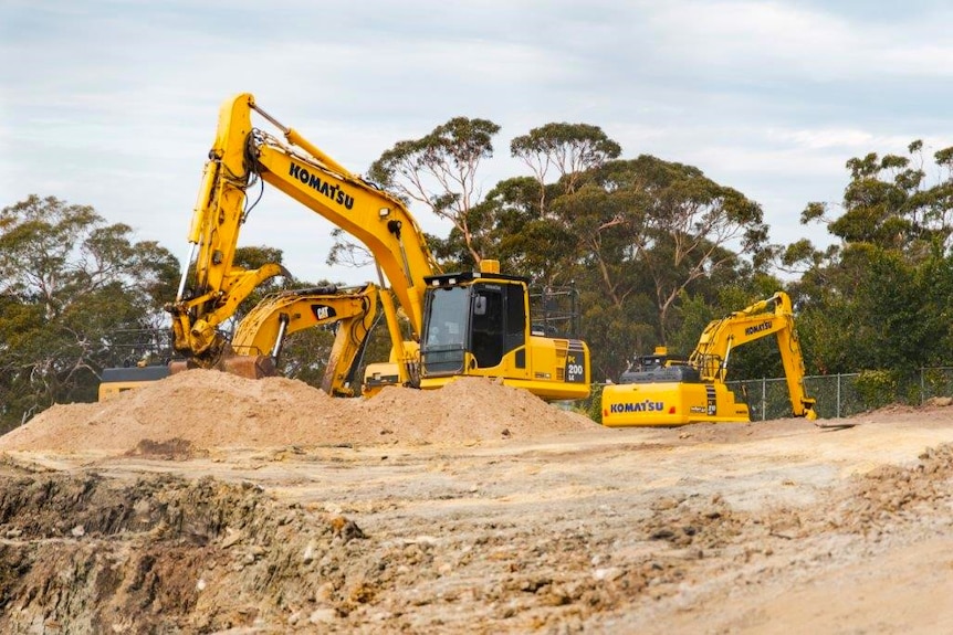 Heavy machinery at a Hobart construction site.