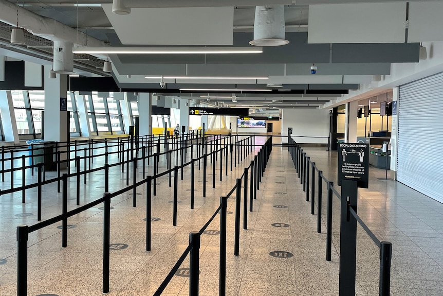 A view inside Melbourne Airport, empty of people.