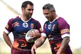 Corey Parker and Cameron Smith at Maroons training