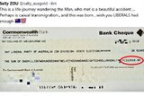 The tweet shows the cheque made out to the SA Liberals.