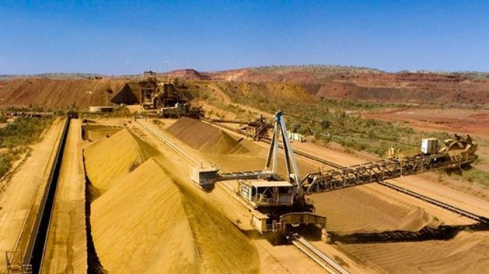 Iron ore piles at the Marandoo Mine in the Pilbara, Western Australia.