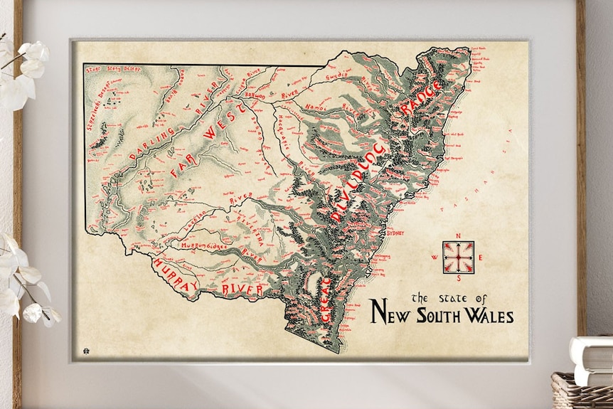 A hand-drawn map of NSW.