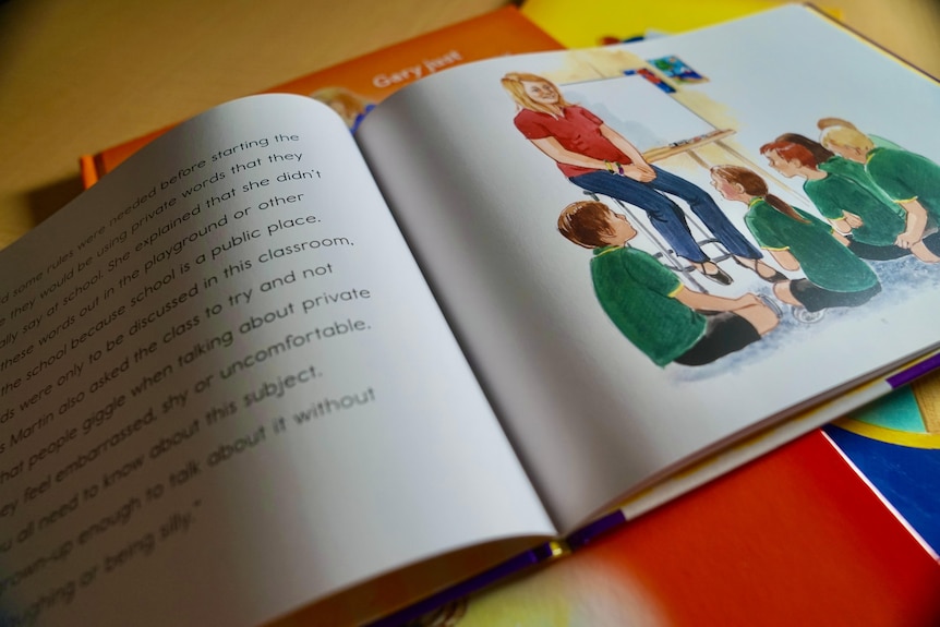 A children's opened and laid on a desk