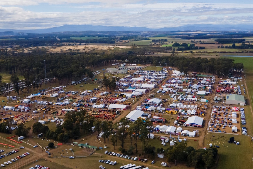 Aerial view of agricultural show.