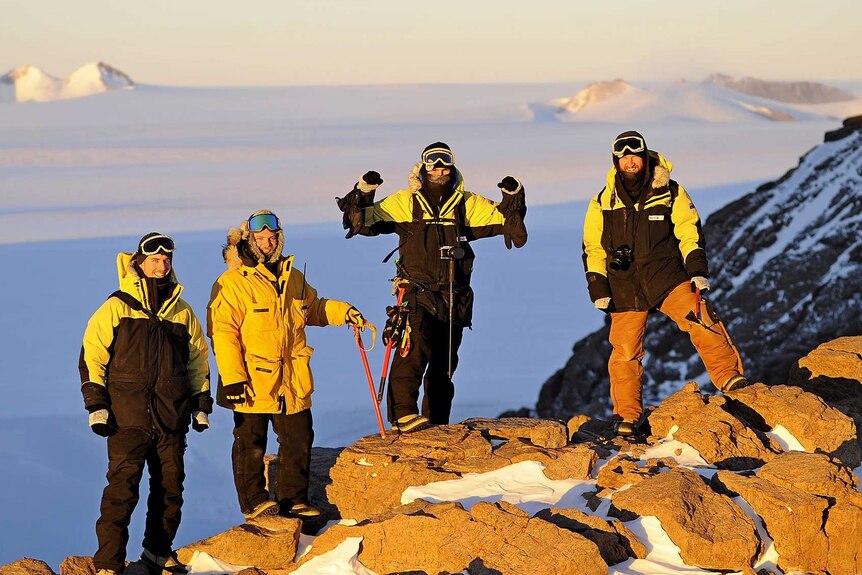 Expeditioners at Fang Peak in Antarctica.