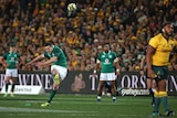 Ireland's Johnny Sexton kicks a penalty against Australia in the third Test in Sydney.