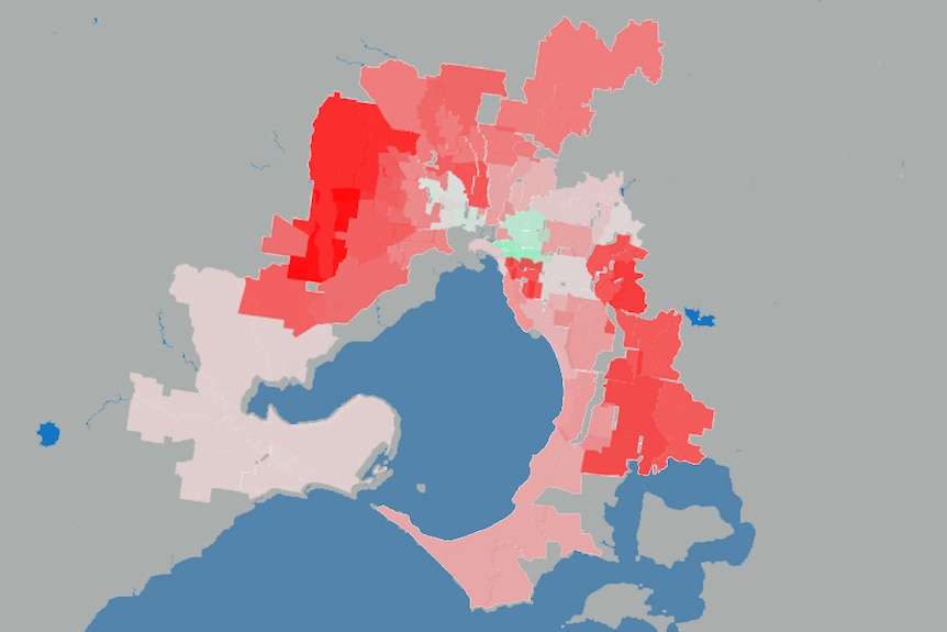 Map of Melbourne showing red and green areas.
