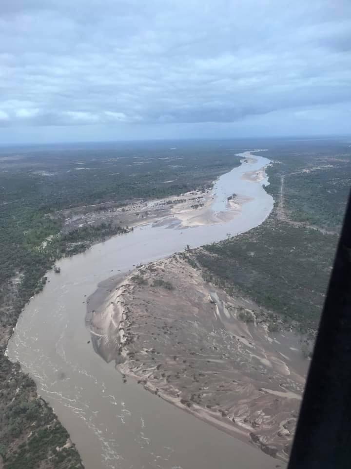 An aerial view of the flooded Flinders River in 2019.