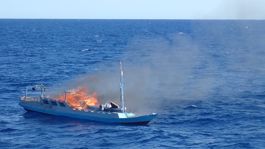 A burning boat.