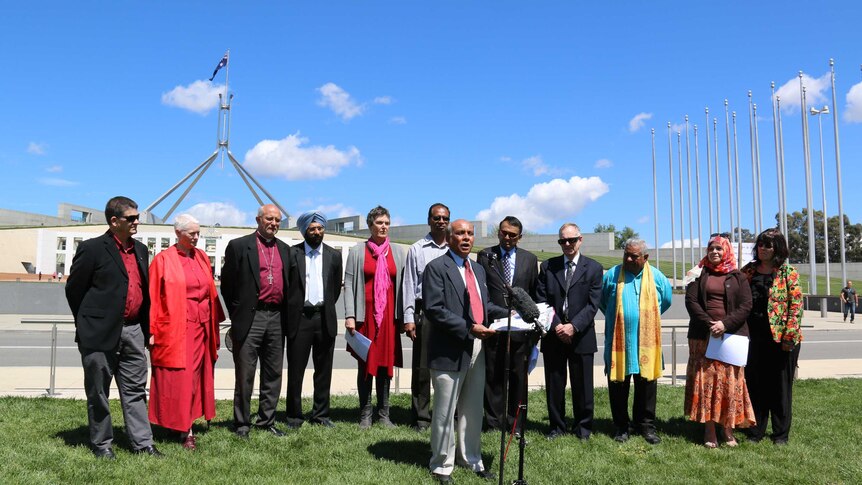 Members of various faith groups declared their united stance against racism in front of Parliament House in Canberra.