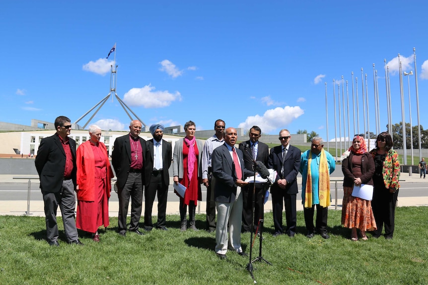 Members of various faith groups declared their united stance against racism in front of Parliament House in Canberra.