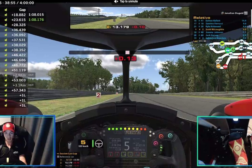 A screen shot of Scott McLaughlin driving a virtual race
