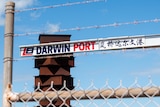 Darwin Port sign behind barbed wire.