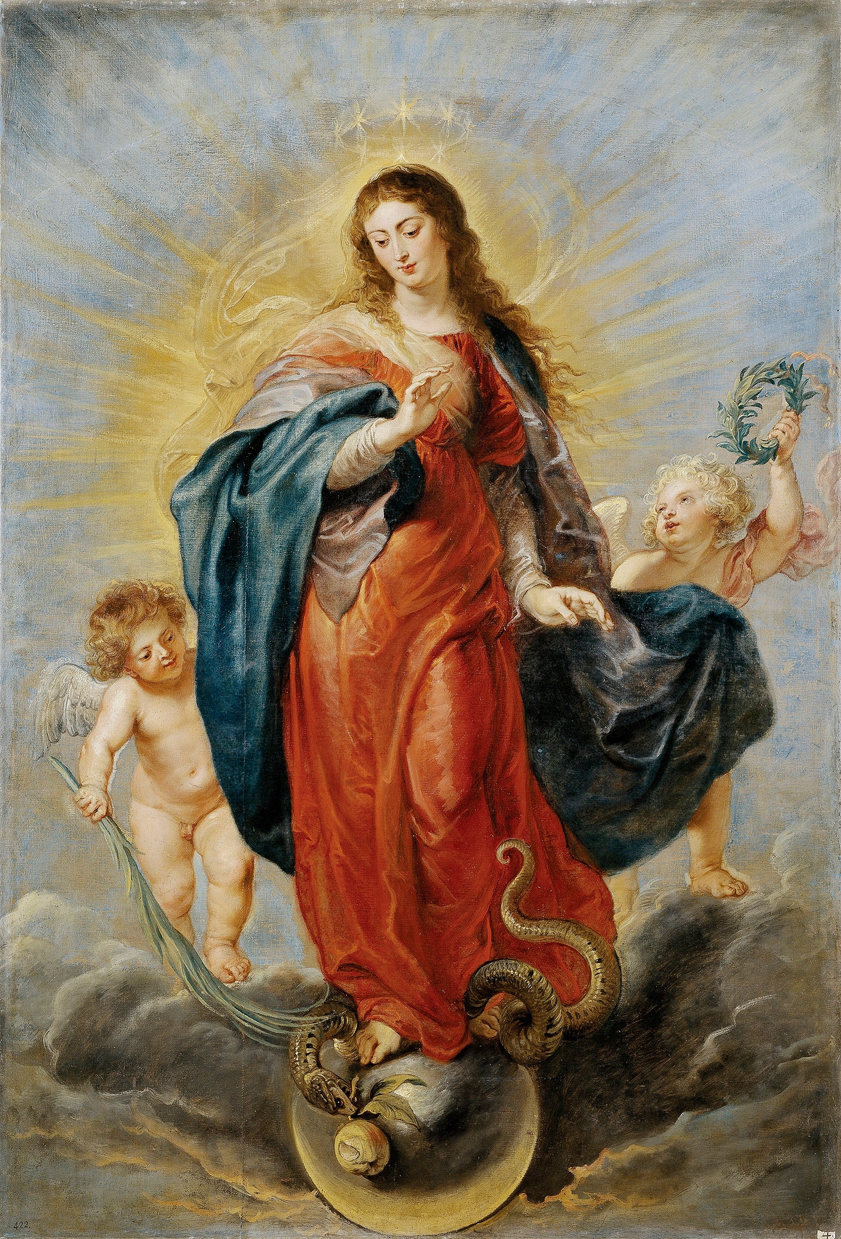 Painting of Mary and two baby angels