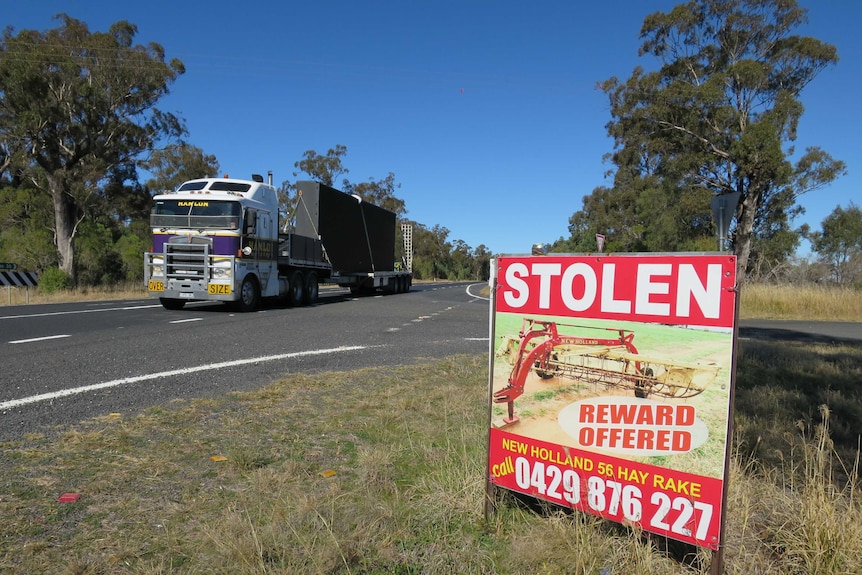 Sign showing stolen equipment