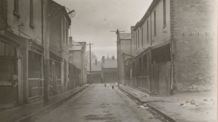 A old black and white photograph of David Street, Carlton.