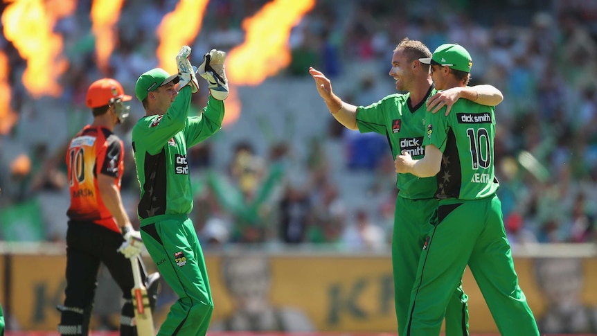 Melbourne Stars celebrate a John Hastings wicket