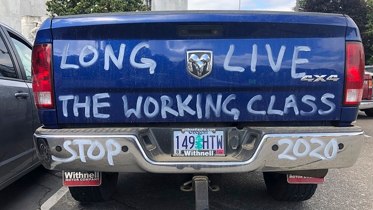 A diesel truck that belongs to a self-employed logger is parked in Oregon on Thursday, June 20, 2019.