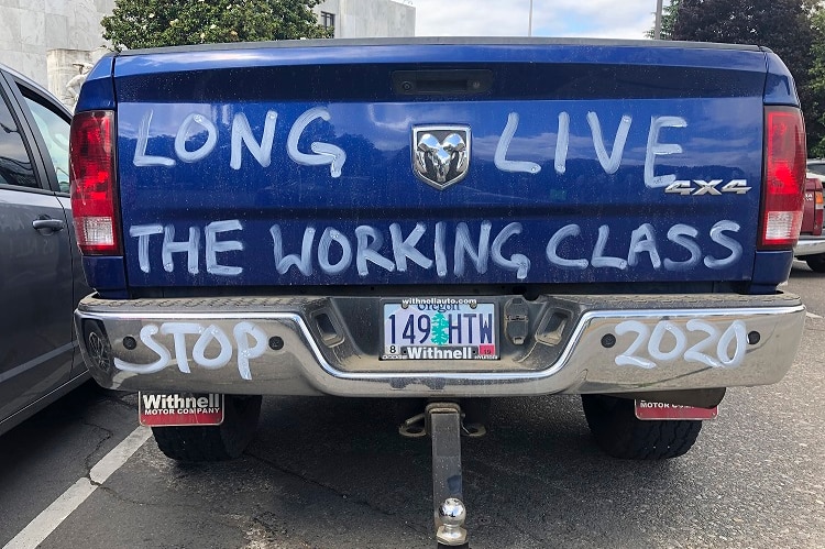 A diesel truck that belongs to a self-employed logger is parked in Oregon on Thursday, June 20, 2019.