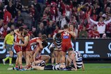 Sydney Swans celebrate a preliminary final win over Geelong at the MCG on September 23, 2016.