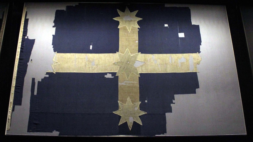 After 14 months of restoration work, the Eureka flag has gone on display in Ballarat, in time for the 157th anniversary of the Eureka rebellion on 03/12/11