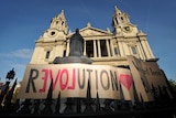 Revolution banner displayed in London