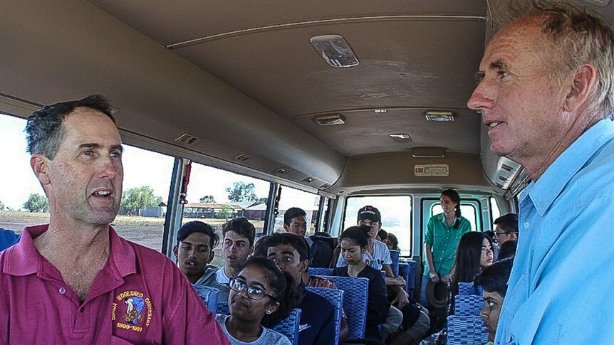 Busload of high school students from Parramatta, during a visit to a drought stricken farm at Gilgandra, in the NSW central west