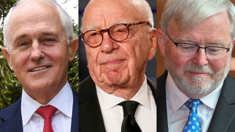 A composite image of Malcolm Turnbull, Rupert Murdoch and Kevin Rudd