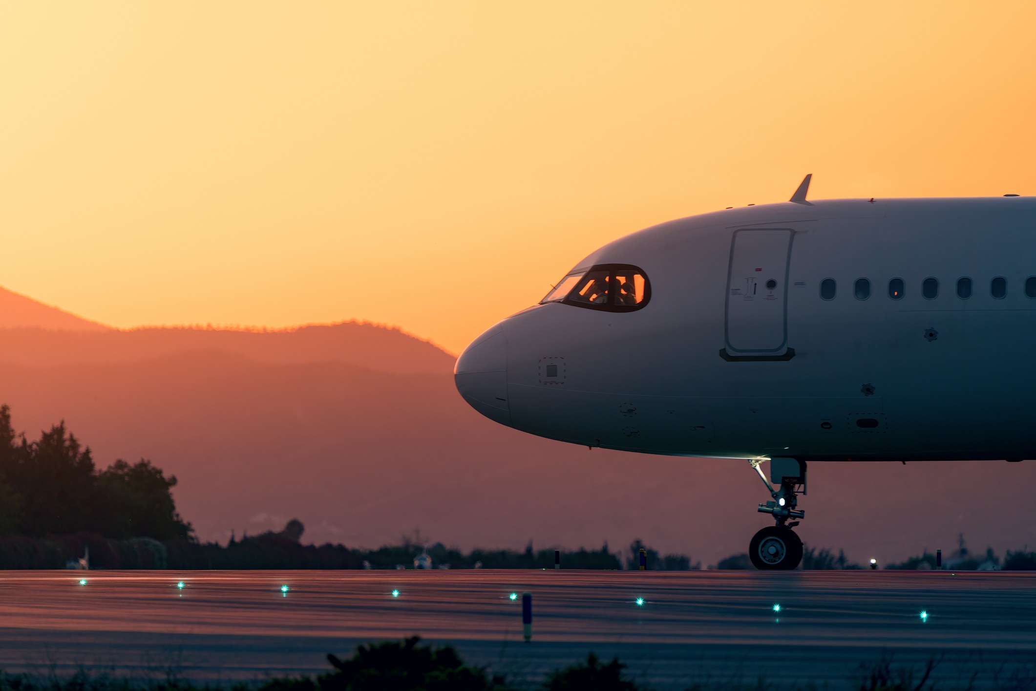 Close-up of aircraft cabin in the moments before takeoff.