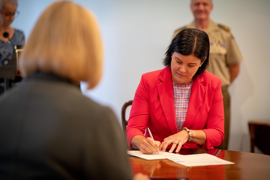 Ms Fyles during her swearing in ceremony at Government House in Darwin.