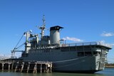 former navy warship HMAS Tobruk is docked at the Bundaberg Port