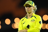 Ash Gardner of Australia looks into the distance during the ODI between Australia and England