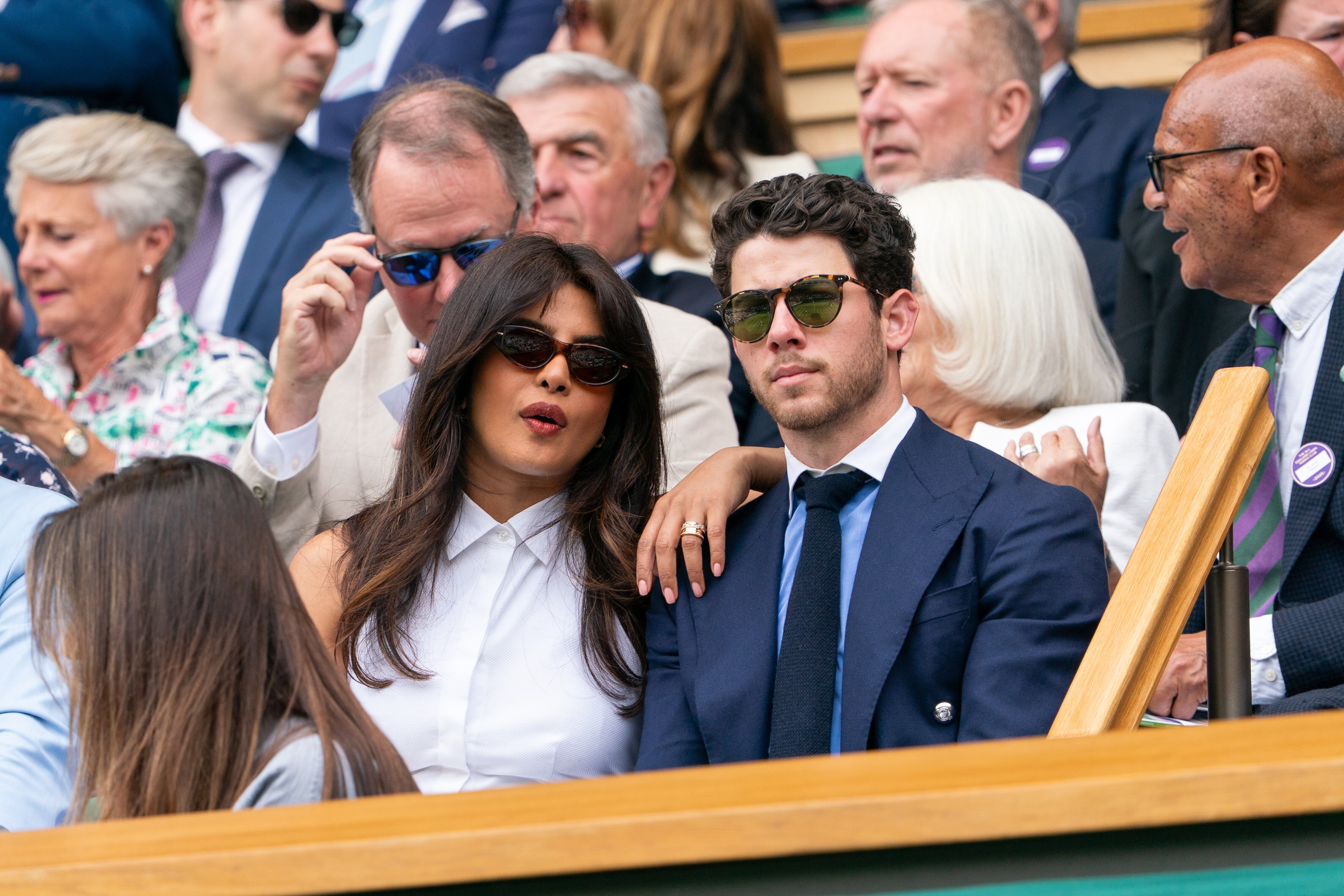 Priyanka Chopra Jonas and husband Nick Jonas attend day three of Wimbledo