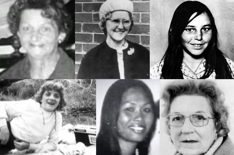 A composite of six victims of a 1980s serial killer.