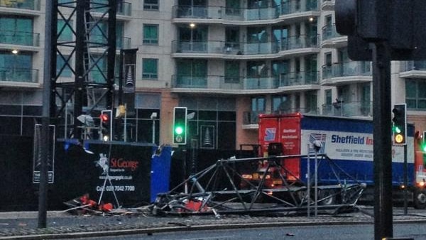 Dangling crane after London helicopter crash