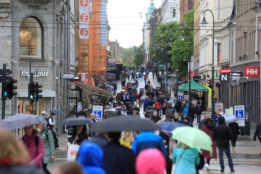 crowds walking in the street 