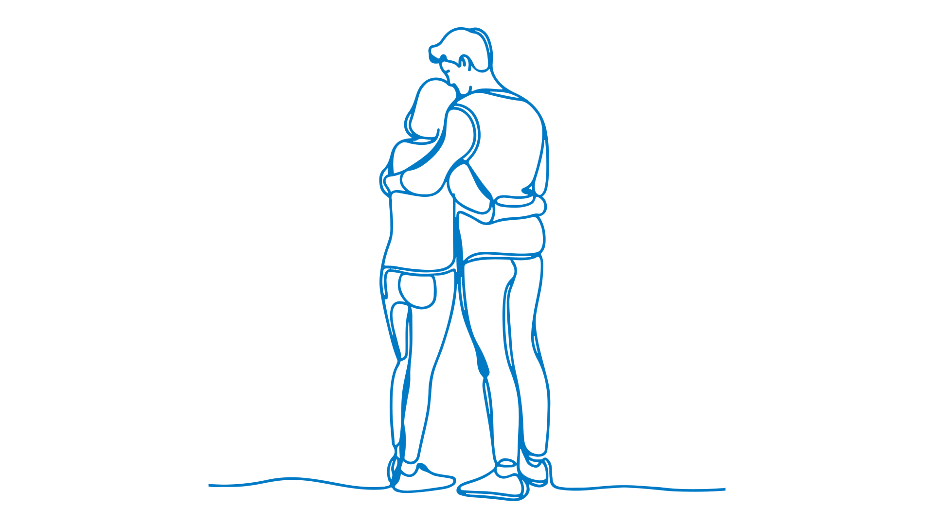 A line illustration of a couple embracing.