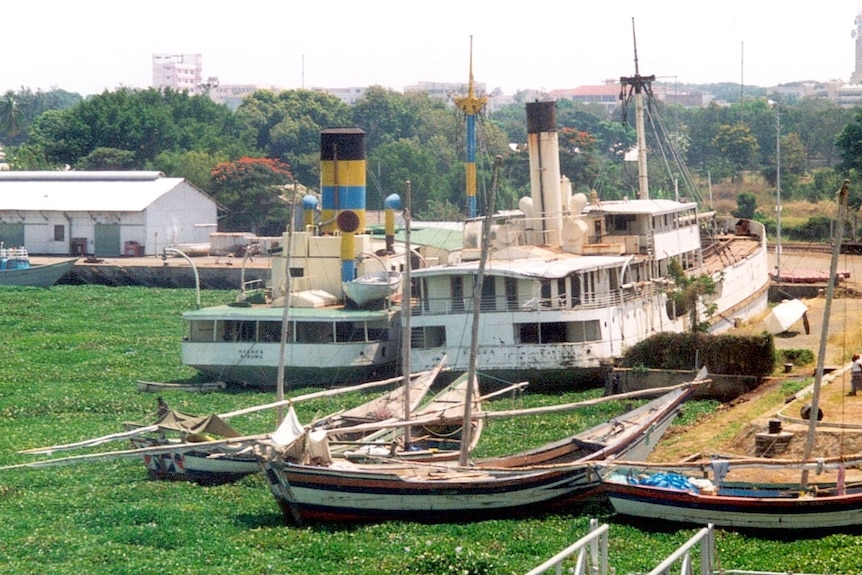 Kisumu Harbour in Kenya is overrun with the invasive water hyacinth.