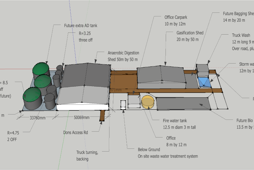 Drawn plans for a new bioenergy facility 