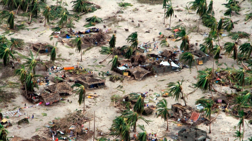 flood damaged communities are seen from an aerial view