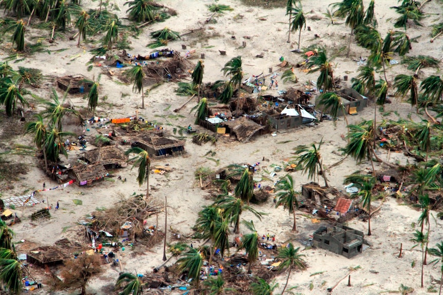 flood damaged communities are seen from an aerial view