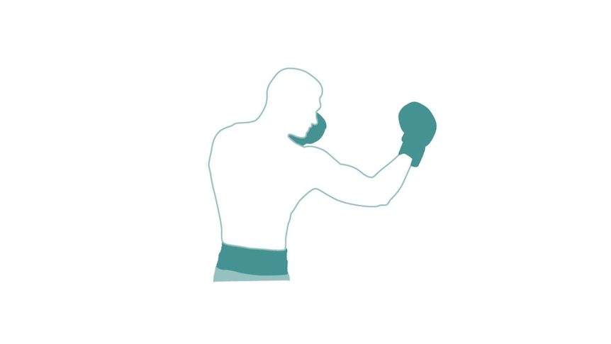 A green cartoon image of a man boxing