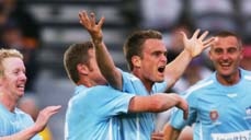 Andrew Packer celebrates after scoring first goal for Sydney FC