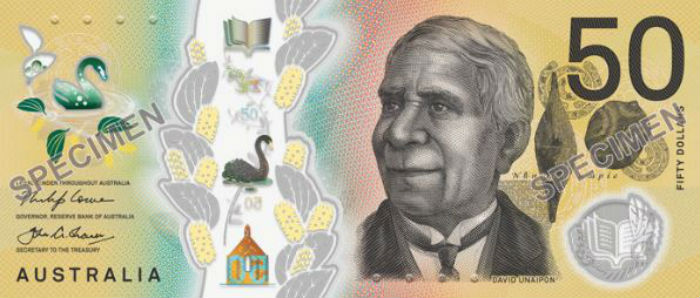 The new $50 note has inventor and author David Unaipon on one side...