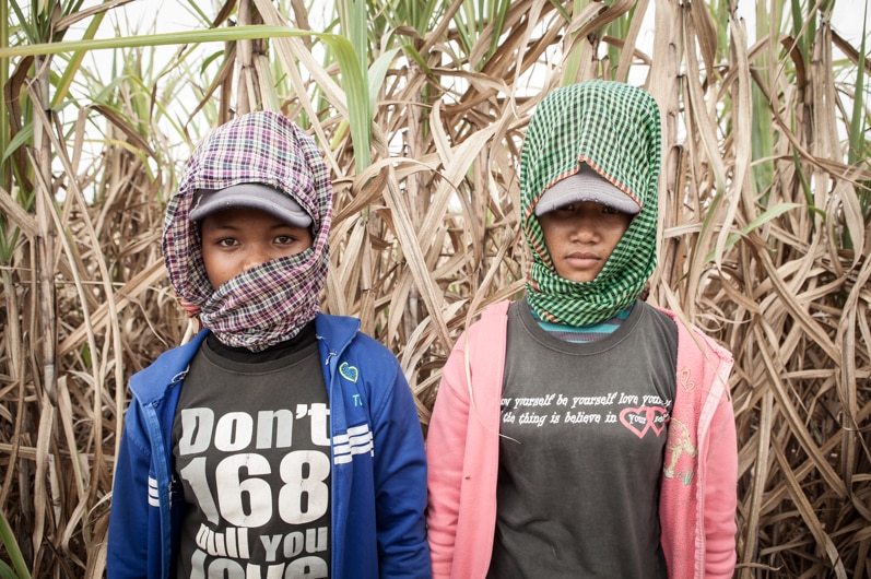 Two female Cambodian sugar cane workers.