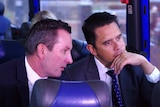 Mark McGowan and Ben Wyatt on a bus driving the proposed route of the Ellenbrook-Morley Line.