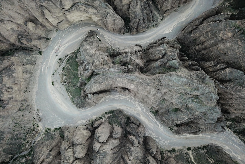 Aerial photo shows the scenery of Yellow River Stone Forest Scenic Spot at Jingtai County in Baiyin City, China