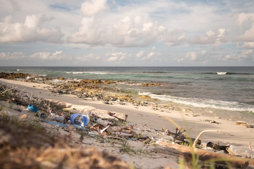 Home Island's ocean coast - waste washes in from the Indian Ocean