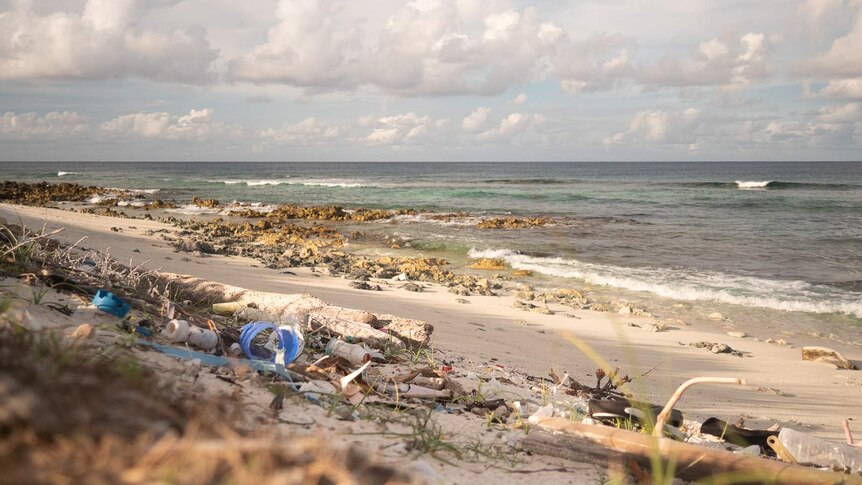 Home Island's ocean coast - waste washes in from the Indian Ocean