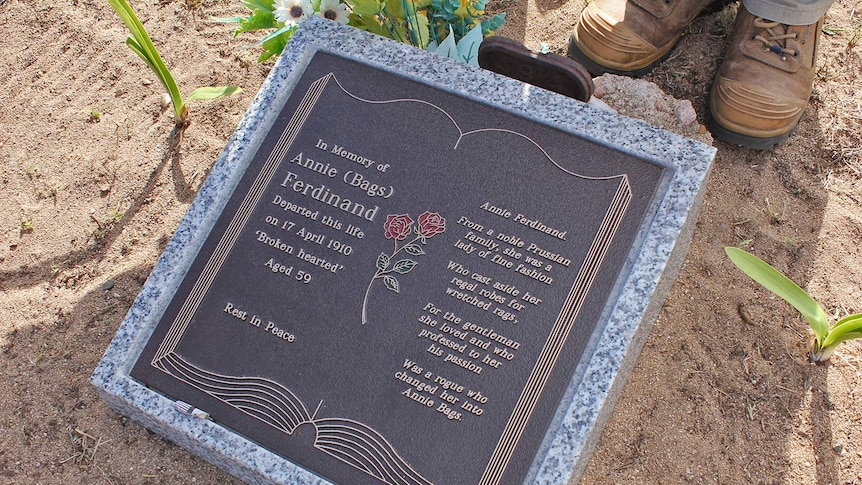 Close up image of Annie Ferdinand's memorial headstone at the Belgian Gardens Cemetery